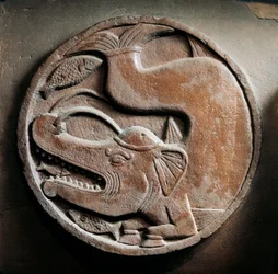 Medallion with Marine Animal from Head of Elephant Devouring Fish, Relief from Stupa of Bharhut, 2nd Century BC