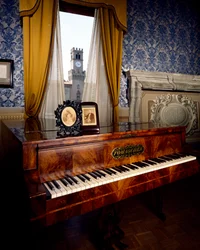 Piano in sitting room of Palazzo Barezzi, Busseto, Emilia Romagna Region, Italy