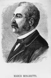 Portrait of Marco Minghetti, Italian economist and statesman who was Prime Minister of Kingdom of Italy, engraving