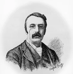 Portrait of Sir Charles Villiers Stanford, Irish composer and conductor, engraving after drawing by Dorofield Hardy