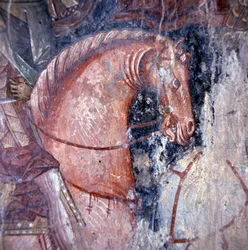 Saint on Horseback, Fresco in Church in Palaia Roumata, Crete, Greece (detail)