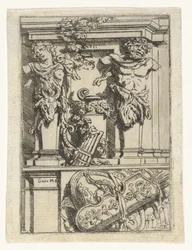 Two Caryatids, a Pan Flute, a Bow and Arrow, and a Shield