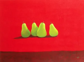 Pears on Red Cloth