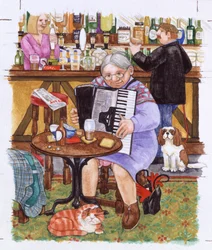 Grandma with Cats and an Accordion