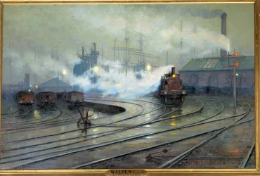 View of Cardiff Docks. Painting by Lionel Walden (1861-1933), 1894. 1.27 x 1.93 m. Paris, Musée d