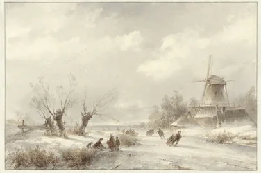 Winter Landscape with Skaters near a Mill