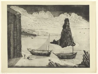 Two Moored Ships on a Beach