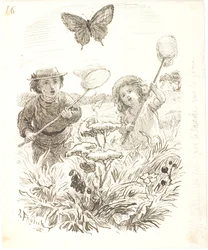 The Two Children Catching Butterflies