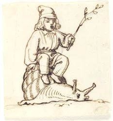 Boy Sitting on a Snail