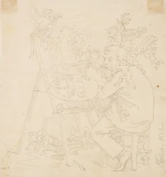 Painter at Work Surrounded by Elves and Other Creatures