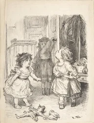 Three Little Girls in a Room Arguing and Spitting