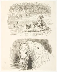 Two Drafts for Illustrations for The Dung Beetle