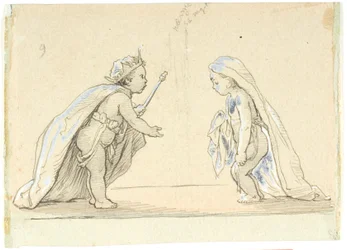 Vignette with Two Children Dressed as King and Young Bride
