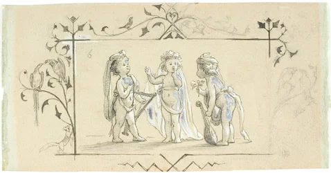 Vignette with Three Children with Musical Instruments