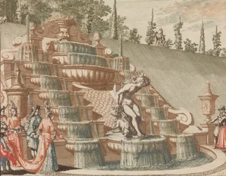 De Cascade van Narcissus, aan de Oost-zyde van de Groote Tuin, in: Tooneel Der Voornaamst
