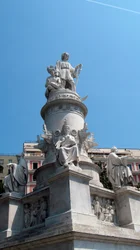 Monument in tribute to the navigator Christopher Columbus. Marble sculpture by Lorenzo Bartolini (1777-1850). Piazza Acquaverde Genoa, Italy