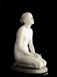 Trust in God. Young girl kneels, her gaze turns to heaven in prayer. Marble sculpture by Lorenzo Bartolini (1777-1850), 1835, H. 95 cm, Milan, Museo Poldi-Pezzoli