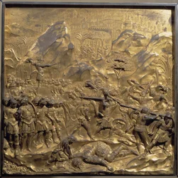 Life of David and Goliath: Battle between the Israelites and Philistines and the decapitation of Goliath in the valley of Ela