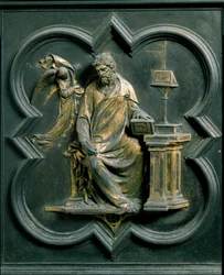 North Gate (called Gate of the Cross, to the North), Exterior Detail: Saint Matthew
