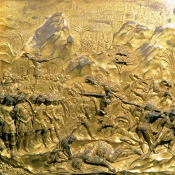 The Story of David and Goliath, original panel from the East Doors of the Baptistery (post restoration)