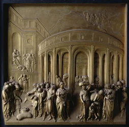 The Story of Joseph: Joseph Sold into Slavery, The Finding of the Silver Cup and Joseph Recognised by His Brethren, One of Ten Relief Panels from the Gates of Paradise