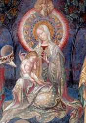 Virgin and Child with Saint John the Baptist and Saint James the Apostle (detail)