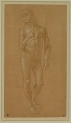 Nude Young Man, Full Face, Holding a Staff