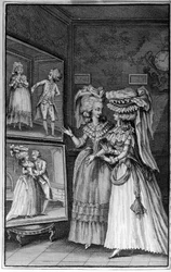 Illustration by Louis Binet (1744-1800) for the book by Nicolas Edme Restif de La Bretonne Les Parisiennes, or XL General Characters Taken in the Modern Moors, fit to serve a l