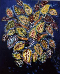 Mottled flowers on a blue ground