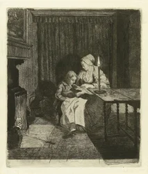 Mother Teaching Her Son