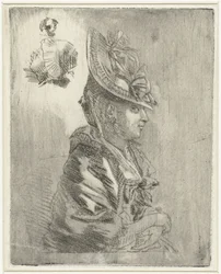 Study Sheet with the Portrait of a Young Woman with Hat and Two Smaller Portraits