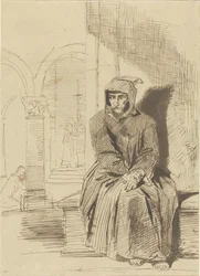 Sitting Monk in Contemplation, While Mass is Celebrated in the Background