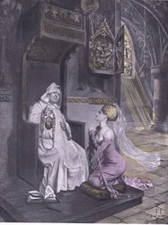 The lady and the friar, illustration from Decameron of Boccaccio published by Navarre Society 1930