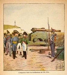 Illustration from the book The Memorial of Saint Helene by Count Emmanuel de Las Cases: Emperor Napoleon visits the fortifications of the island of Aix after his abdication