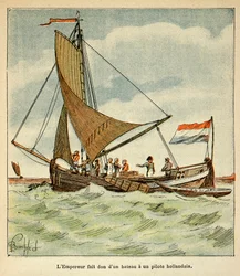 Illustration from the book The Memorial of Saint Helene by Count Emmanuel de Las Cases: Napoleon donated a boat to a Dutch pilot during his visit to Holland