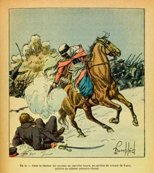 The Eastern Armee of Eugene Sergeant, Illustrated by Louis Bombled: January 1871, a Black Rider in the Service of Colonel De Vezet Completes a Prussian Officer Wounded