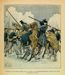 The Eastern Army of Eugene Sergeant, known as Grenest, illustrated by Louis Bombled (Franco-German War; campaign of 1870-1871): January 1871, Hericourt, the motives of the Var, under the orders of the commander Saint Martin, hunt the Uhlans