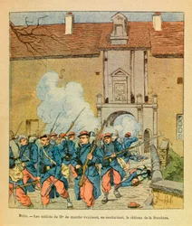 Battle of Night Saint Georges; the soldiers of the 32nd evacuate while fighting the castle of La Berc