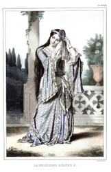 Princess Helene Soutzo. in Journey to Athenes and Constantinople, or collection of Greek and Ottoman portraits, views and costumes, painted on places of after nature, lithographs and colories by Louis Dupre (1789-1837), pupil of David.1825