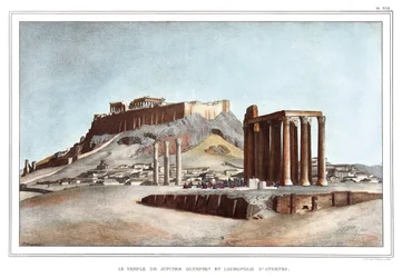 The Temple of Olympian Jupiter and the Acropolis of Athenes. in Journey to Athenes and Constantinople, or Collection of Greek and Ottoman Portraits, Views and Costumes, Painted on Places of Nature, Lithographs and Colories by Louis Dupre (1825)
