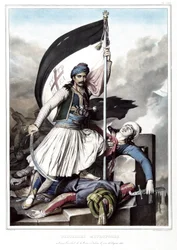 Nikolacki Nitropolos, wearing the standard of the Cross at the Fortress of Salona taken from the Ottoman Empire, Easter Day 1821. in 