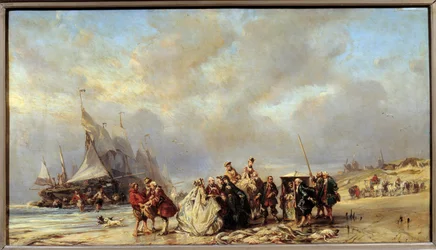 Lords on the beach of Scheveningue buying fish