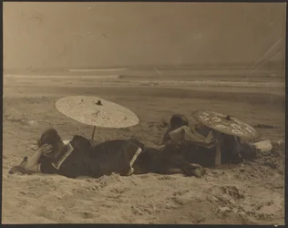Beach Scene with Paper Umbrellas