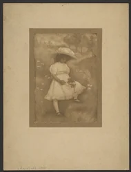 Portrait of a Girl with Flowers Before Painted Backdrop