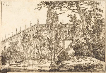 Park with Terrace and a Balustrade with Statues