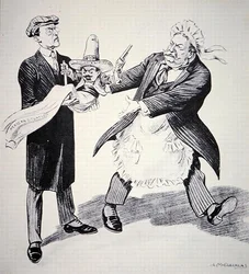 American Cartoon Showing U.S. President Tuft Handing the Problematical 