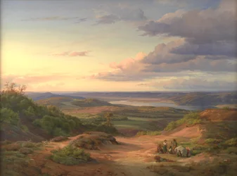A Landscape near Himmelbjerget, Jutland. In the Foreground a Gypsy Family