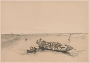 Egypt and Nubia: Volume I - No. 4, Slave Boats on the Nile, View Looking Towards the Pyramids of Dashour and Saccara