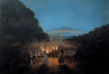 The Bamboula once dances bamboo (or sticks) in the West Indies - scene of a Black slave dance in the light of torches. Painting by Honoré Gamain (1803-1871), 19th century, La Rochelle, Museum of the New World