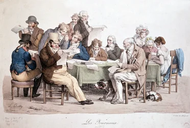 Men Reading Newspapers - Engraving by Louis Boilly Entitled 